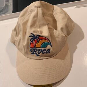 RVCA Beige Cap with Orange, Yellow and Teal Sunset Embroidery